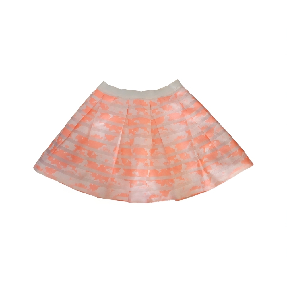BEBE Size L Flare Pleated Mini Skirt Fully Lined Pink/White Feminine